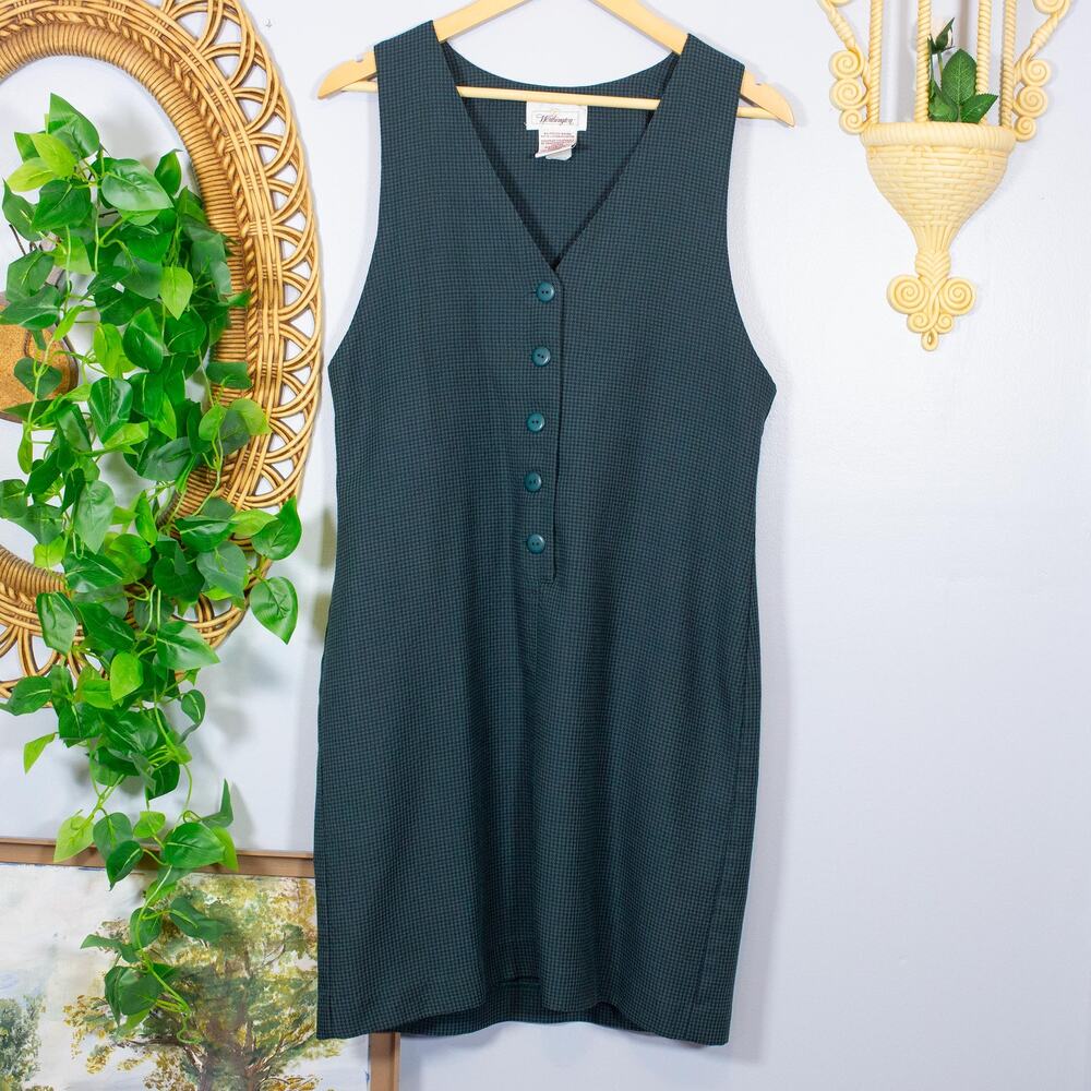 VTG Houndstooth Check Jumper Shift Dress Button Front Tie Back | True Summer